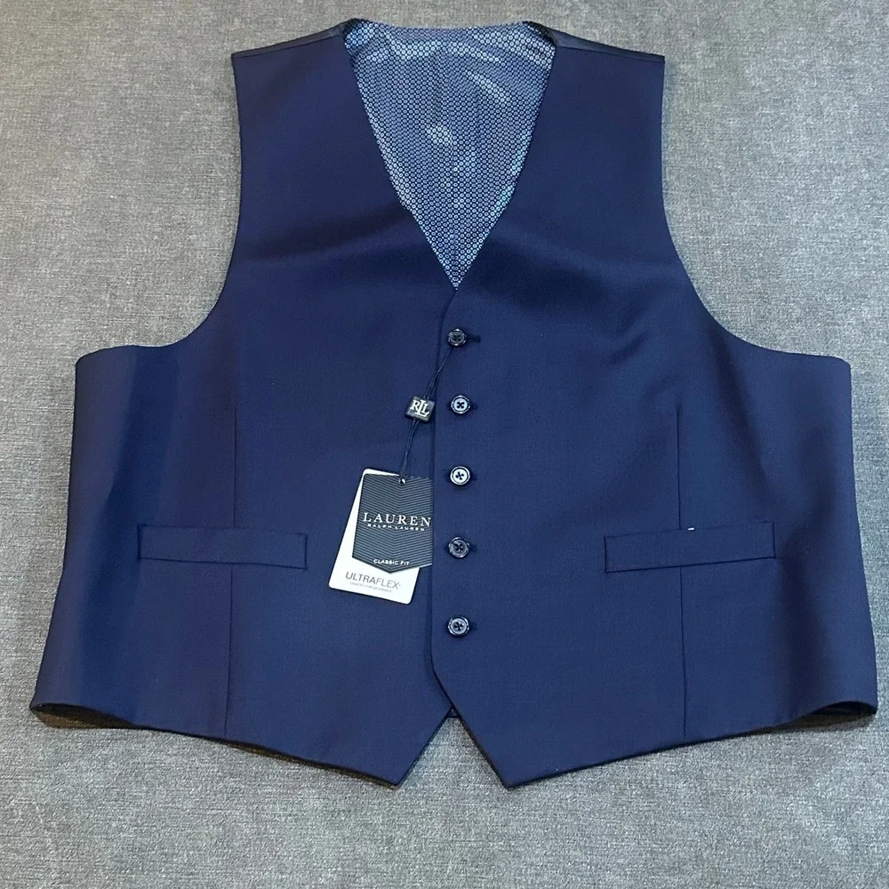 Lauren Ralph Lauren Ultraflex Mens‎ Navy Blue Wool Blend Suit Vest Waistcoat XL